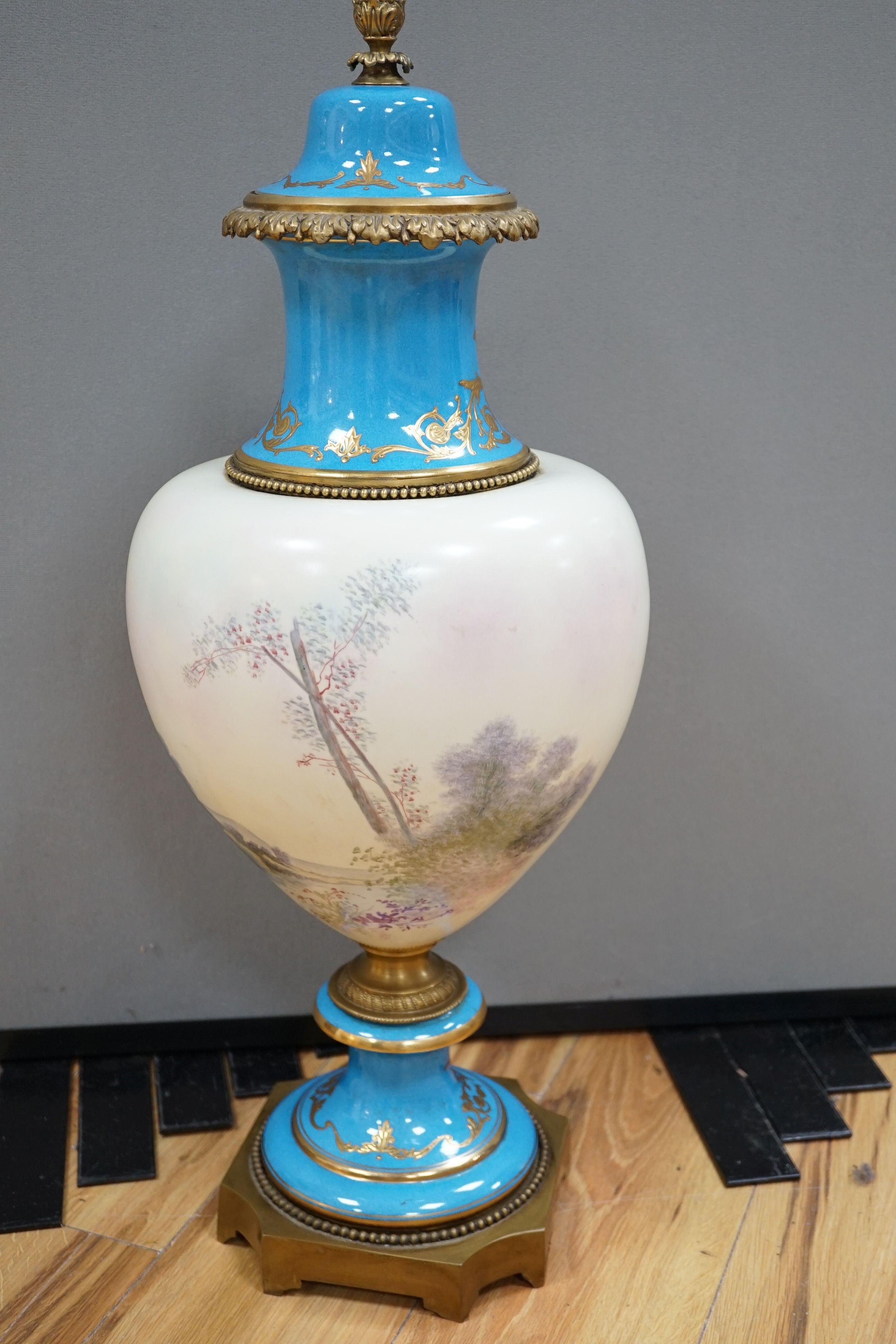 A large Sevres style vase and cover 70cm